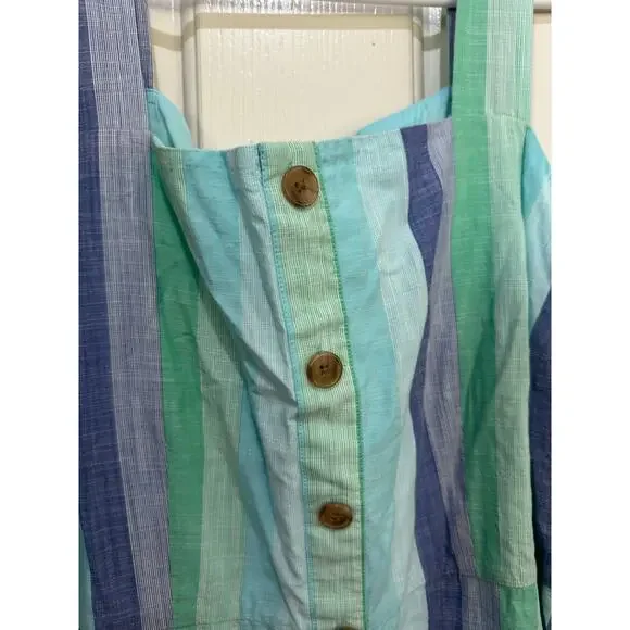 Talbots Midi Dress Beachcomber Stripe Cotton Blend Blue Green Size 12 - Picture 4 of 8